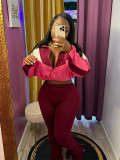 Color blocked navel high waist micro speaker two-piece set