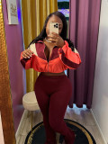 Color blocked navel high waist micro speaker two-piece set