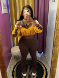 Color blocked navel high waist micro speaker two-piece set