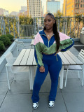 Color blocked navel high waist micro speaker two-piece set