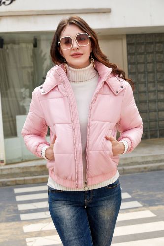 Hooded cotton jacket, long sleeved glossy cotton jacket