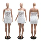 Strapless three-dimensional flower wrapped buttocks dress