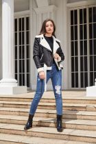 Fur integrated warm suede jacket with collar and waist belt included
