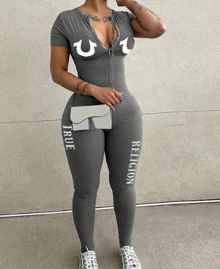 Short sleeved, letter printed one-piece women Jumpsuit J763286108340