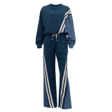 Contrast striped drawstring hoodie set