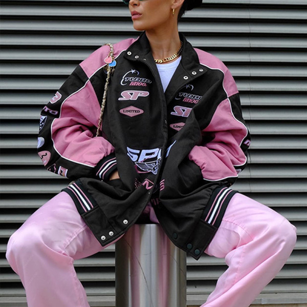 Sports printed long sleeved motorcycle style jacket