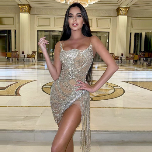 Diamond dress, luxurious and sparkling evening gown