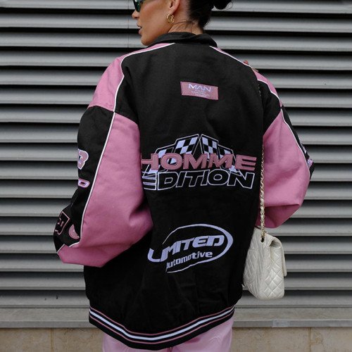 Sports printed long sleeved motorcycle style jacket