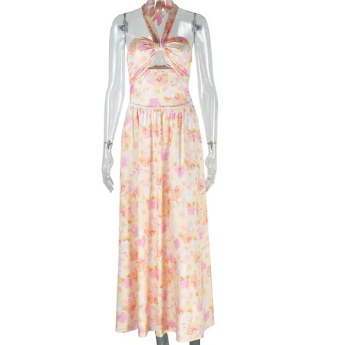 Hanging neck strapless printed dress