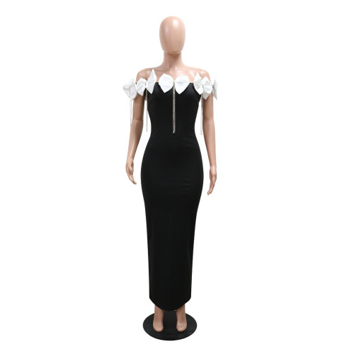 White large bow diamond chain dress