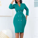 Suit collar solid color double breasted plus size dress