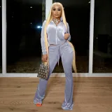 Solid color navel flared pants set