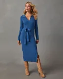 Long skirt elastic knitted hollow dress