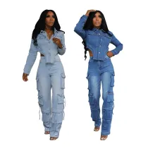 Washed denim suit
