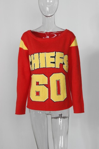 Letter contrasting knitted crop top with exposed navel