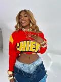 Letter contrasting knitted crop top with exposed navel