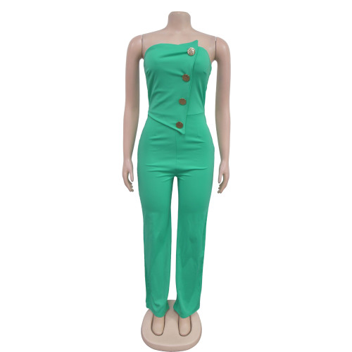 Women's sleeveless button up jumpsuit pants
