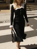 Color blocking doll collar cinched knit dress