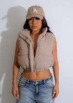 Stand up collar sleeveless zipper cotton jacket vest top