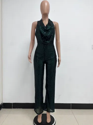 Sleeveless backless sequined jumpsuit