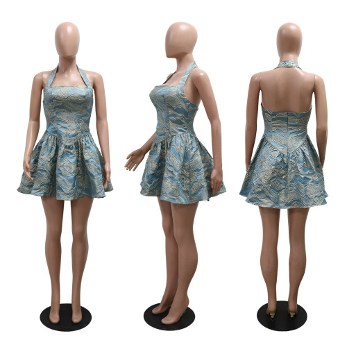 Strap woven jacquard dress