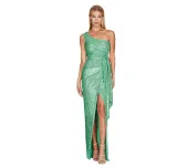 Single shoulder lace up pleated dress