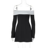 Color blocking layered chest wrapped long sleeved dress