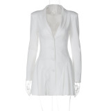 Deep V suit collar cardigan short ruffle edge dress