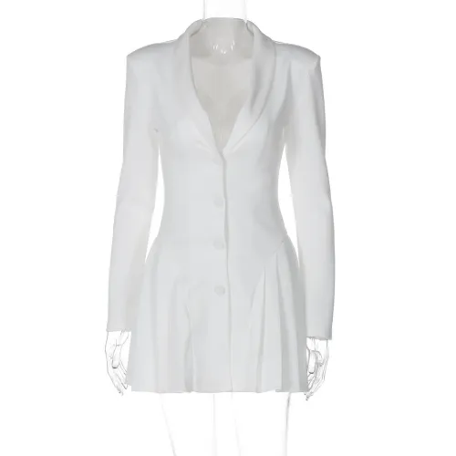 Deep V suit collar cardigan short ruffle edge dress
