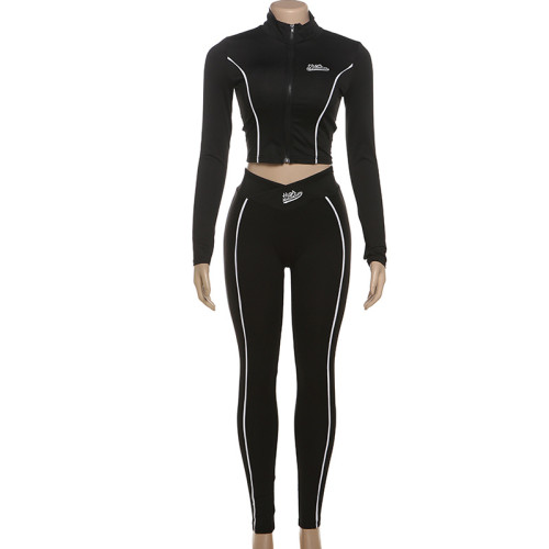 Umbilical long sleeved top, hip hugging long pants set