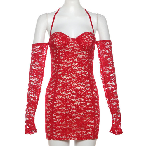 Hanging neck perspective high waist and hip hugging dress