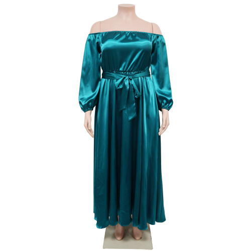 Chest hugging one shoulder lace up lantern sleeve dress with large swing