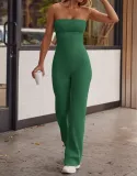 Shoulder baring elastic wrapped chest jumpsuit pants