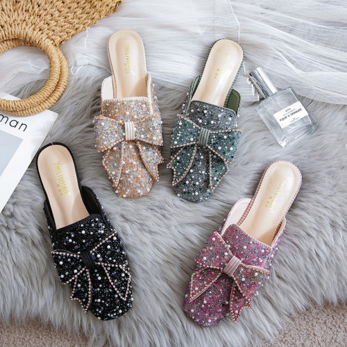 Baotou half toe shoes, flat bottomed sandals, soft soled women's shoes