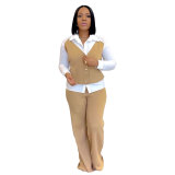 Fake two-piece shirt vest patchwork hoodie suit