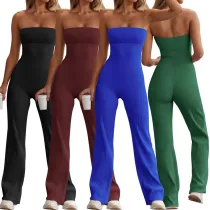 Shoulder baring elastic wrapped chest jumpsuit pants