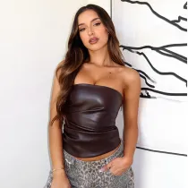 Leather wrapped chest top