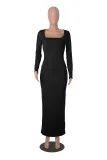 Square collar waist bag buttocks long skirt two-piece set