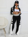 Double layer threaded splicing contrasting color wide leg micro flared pants two-piece set