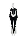 Double layer threaded splicing contrasting color wide leg micro flared pants two-piece set