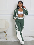 Double layer threaded splicing contrasting color wide leg micro flared pants two-piece set