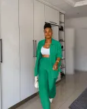 Long sleeved shirt straight leg pants two-piece set