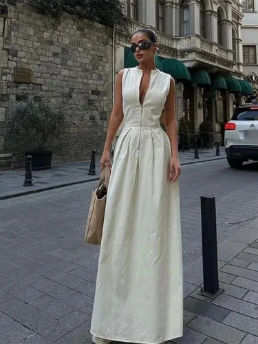 High waisted sleeveless zipper dress