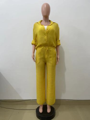 Long sleeved shirt straight leg pants two-piece set