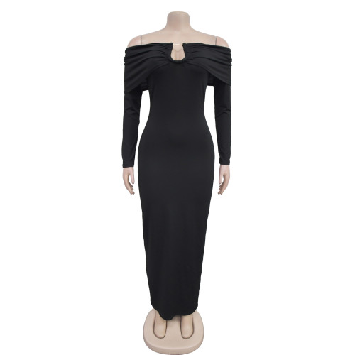 Solid color long skirt with buttocks wrapped dress