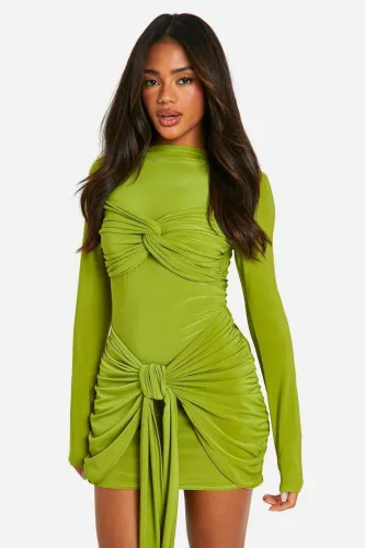 Wrinkled waist slimming short skirt dress