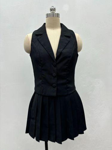 Two piece suit top pleated skirt set