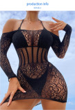 Sexy lingerie mesh dress with hollowed out backless one shoulder dress