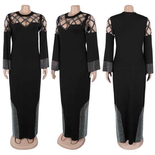 Burnt flower hot diamond hollow loose slit dress