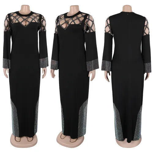 Burnt flower hot diamond hollow loose slit dress